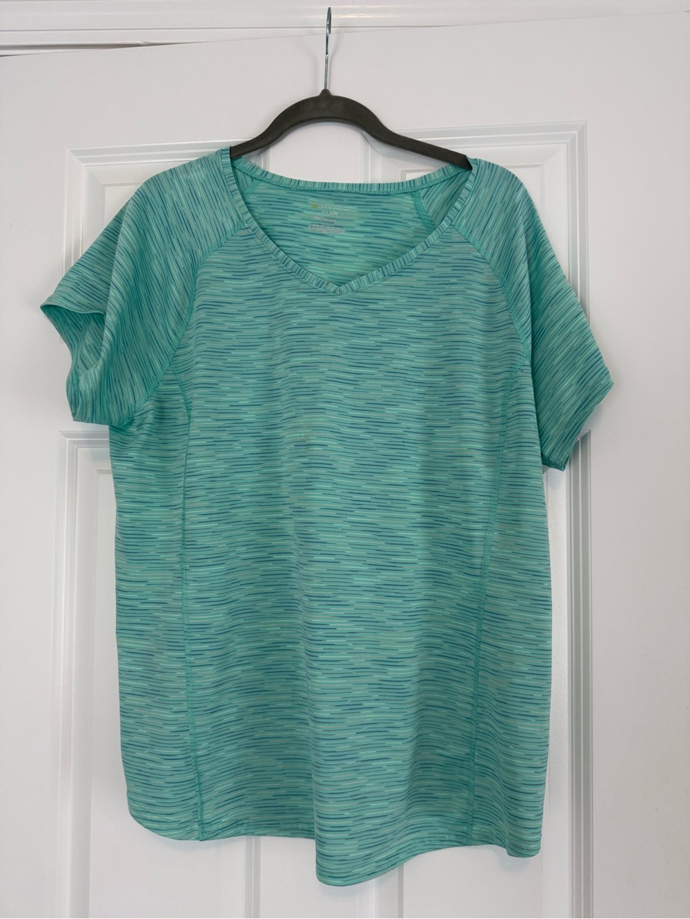 TekGear |  Short-Sleeve DryTEK Green Striped Teal Top | Size XXL